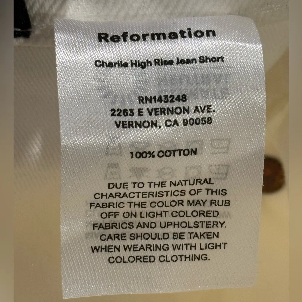 Reformation Charlie High Rise Jean Short Women's Size 28 White Cut Off Denim NWT